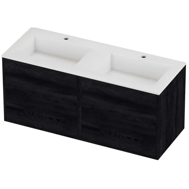 Proline Aristo Badmeubelset Polystone Elegant Voor Grepen 120x46x54 cm Glans Wit Black Oak Eiken