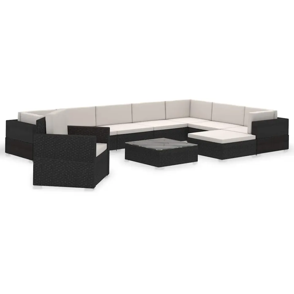 vidaXL 12-delige Loungeset met kussens poly rattan zwart