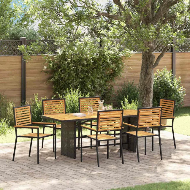 vidaXL Tuin eettafelset 7 st Zwart en Bruin poly rattan
