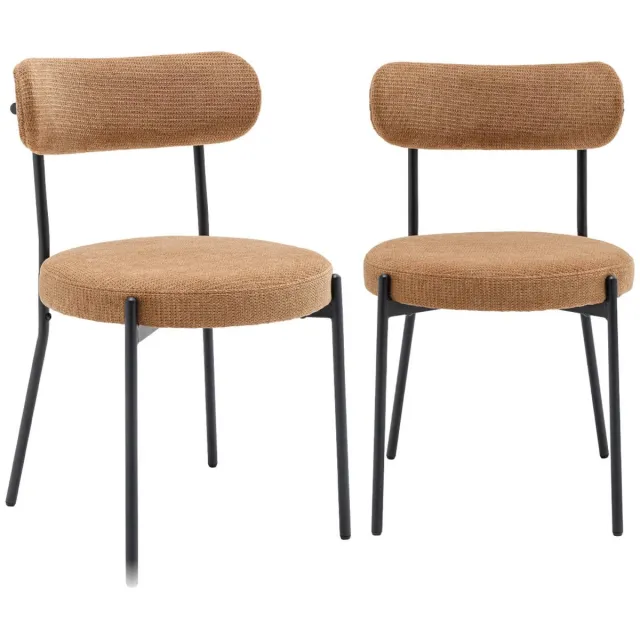 sweeek Set van twee metalen en chenille stof stoelen l 47 x b 49 x h 76,5cm - livia Camel