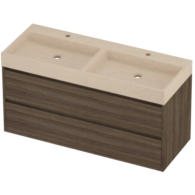Proline Evoli Badmeubelset Hardsteen Loft 2 Gaten 120x46x62 cm Sand Stone Vital Oak Eiken