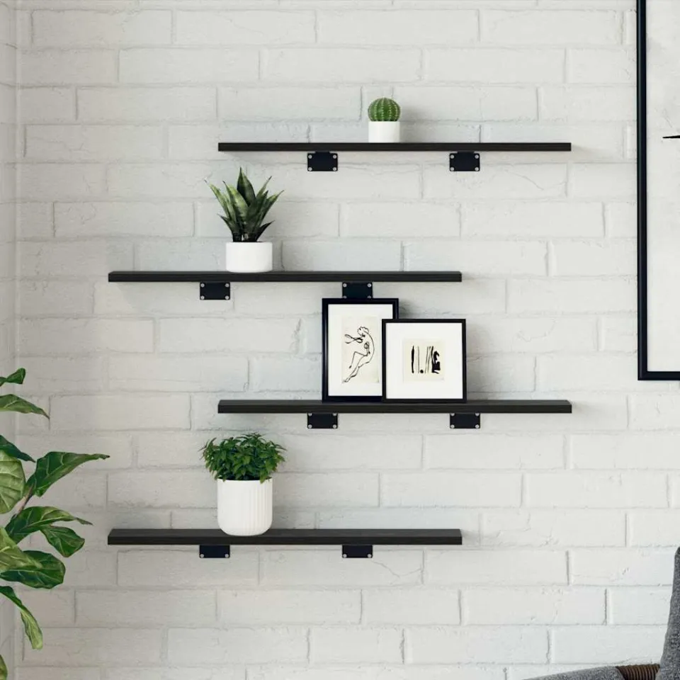 vidaXL Boekenplank Bord 3-laags 4 st 60 x 10 x 1,5 cm Bewerkt hout zwart, foto 3