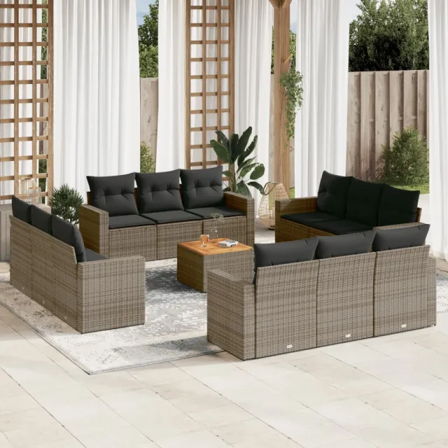 vidaXL 13-delige Loungeset met kussens poly rattan grijs, foto 2