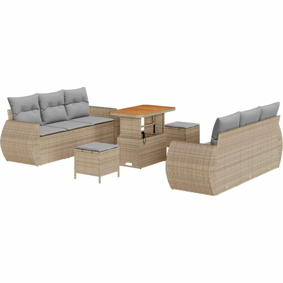 vidaXL Tuin Sofa Set 9 st Beige poly rattan