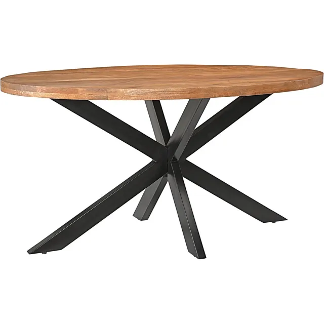 Meubelplaats ovale mango Eettafel met spinpoot industrieel design 160x90 cm - Zwarte Metalen Matrixpoot - mangohout ovaal Naturel