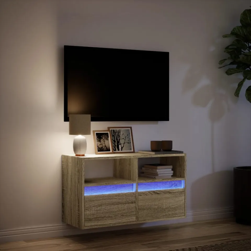 vidaXL Tv-wandmeubel met LED-verlichting 80x31x45 cm sonoma eikenkleur, foto 4