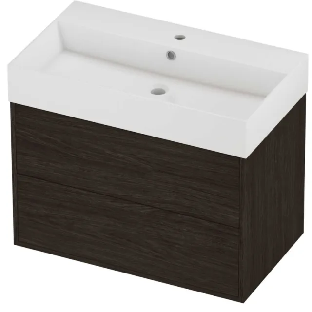 Proline Zara Badmeubelset Porselein Loft 1 Kraangat Voor Grepen 80x46x65 cm Glans Wit Mokka Oak Eiken