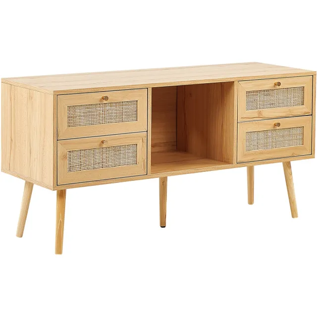 Beliani PEROTE - TV-meubel - Lichte houtkleur - Rotan Bruin