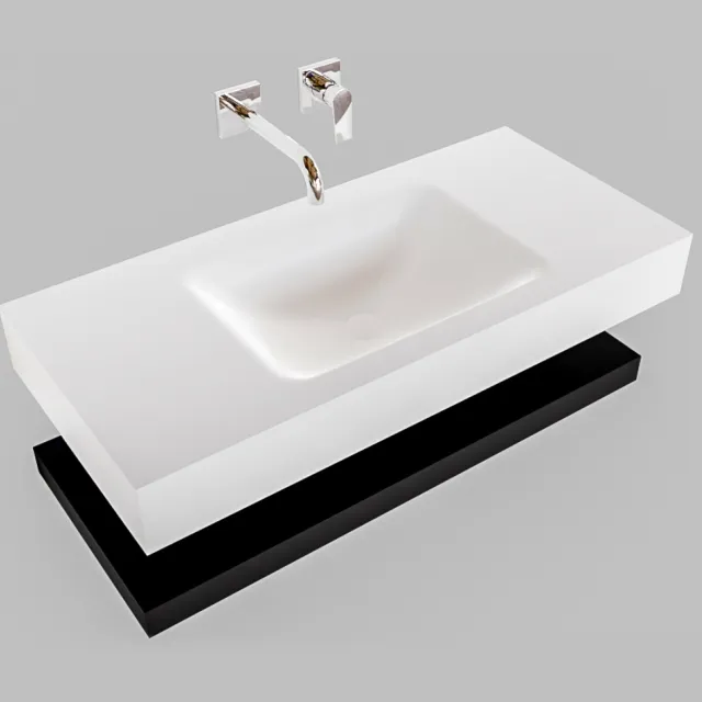 Boss & Wessing Badkamermeubel BWS Ibiza 100 cm met Mat Zwart Planchet Solid Surface Wastafel Mat Wit (zes varianten)