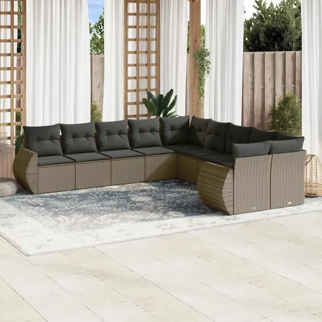 vidaXL 10-delige Loungeset met kussens poly rattan lichtgrijs grijs, foto 2