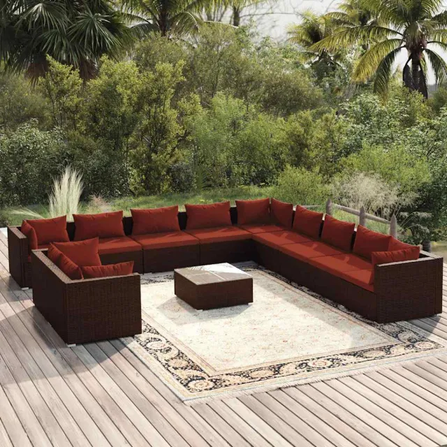 vidaXL 12-delige Loungeset met kussens poly rattan bruin, foto 2
