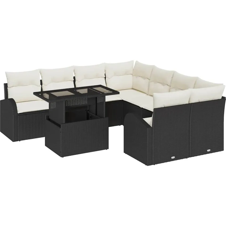 vidaXL Tuin Sofa Set 9 st Zwart poly rattan