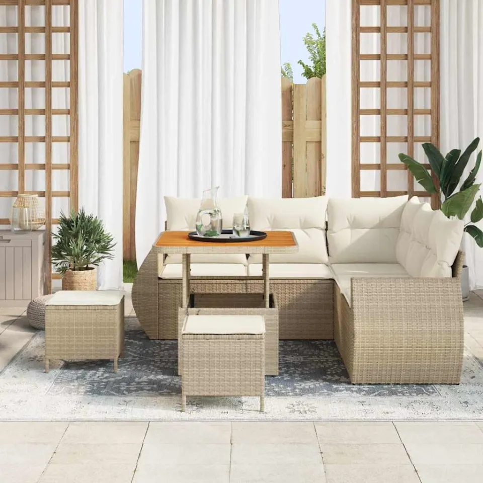 vidaXL Tuinbankenset 8 st Beige poly rattan, foto 3