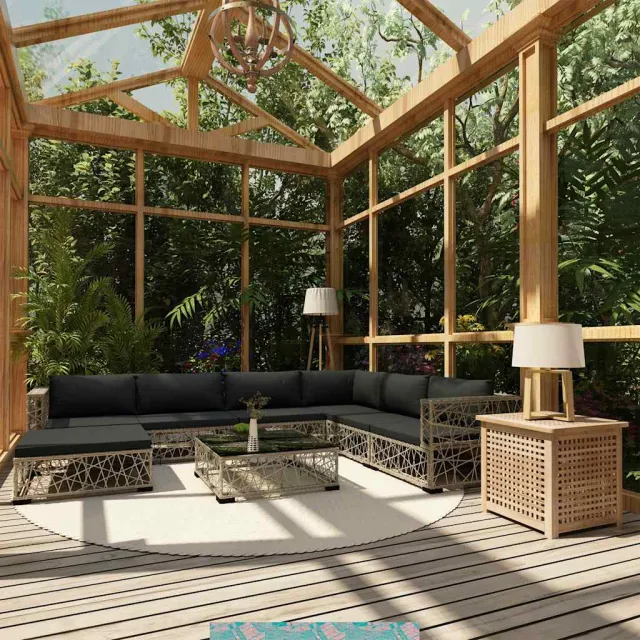 vidaXL 8-delige Loungeset met kussens poly rattan grijs, foto 2