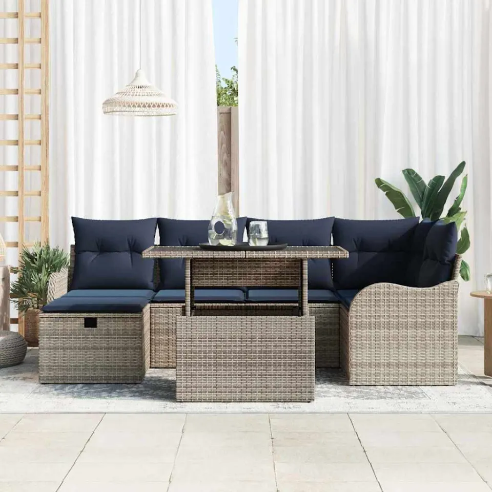 vidaXL Tuin Sofa Set 7 st Grijs Poly riet, foto 3