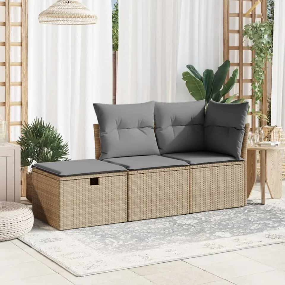 vidaXL Tuinkruk met kussen 55x55x37 cm poly rattan beige, foto 3