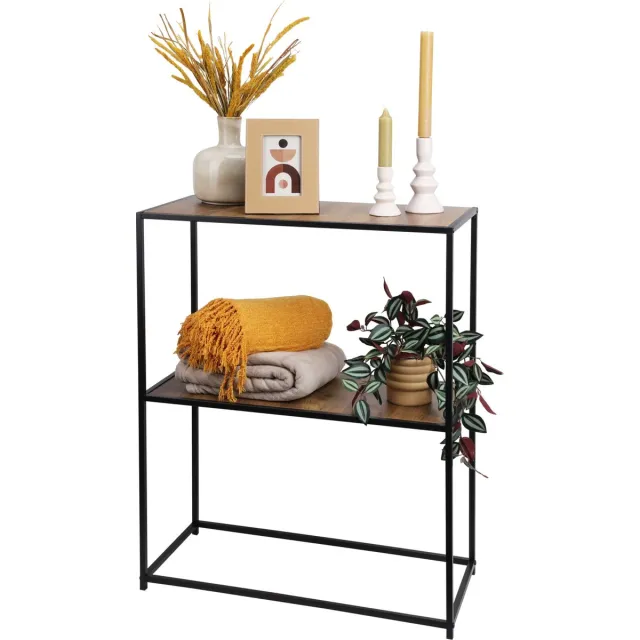 In & Out Deco Wandtafel - Sidetable - Metaal zwart - MDF melamine hout kleur - 70x31x85 cm zwart - hout kleur