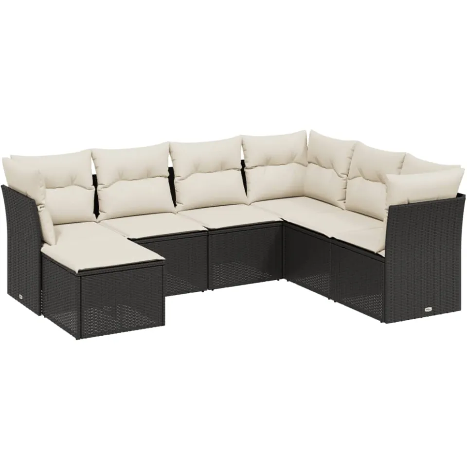 vidaXL 7-delige Loungeset met kussens poly rattan zwart, foto 4