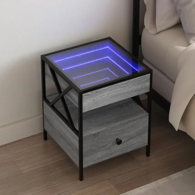 vidaXL Nachtkastje met Infinity LED 40x40x51 cm grijs sonoma eiken, foto 2