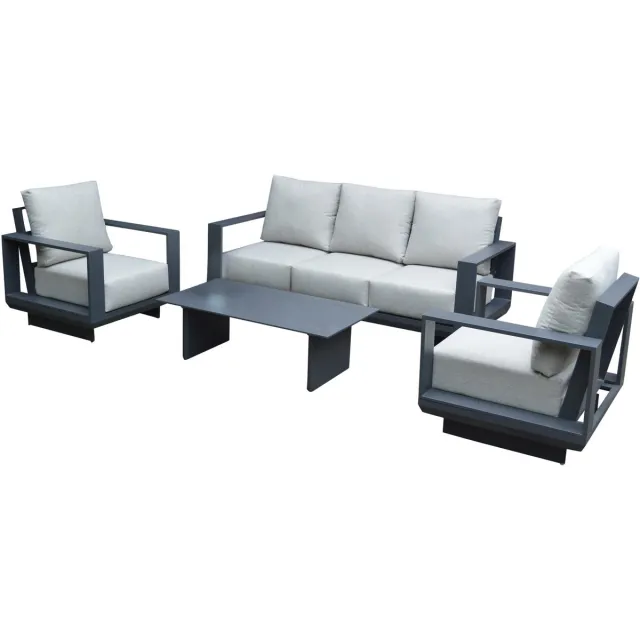 AVH-Collectie Avellino stoel bank loungeset 4 delig antraciet aluminium soft grey