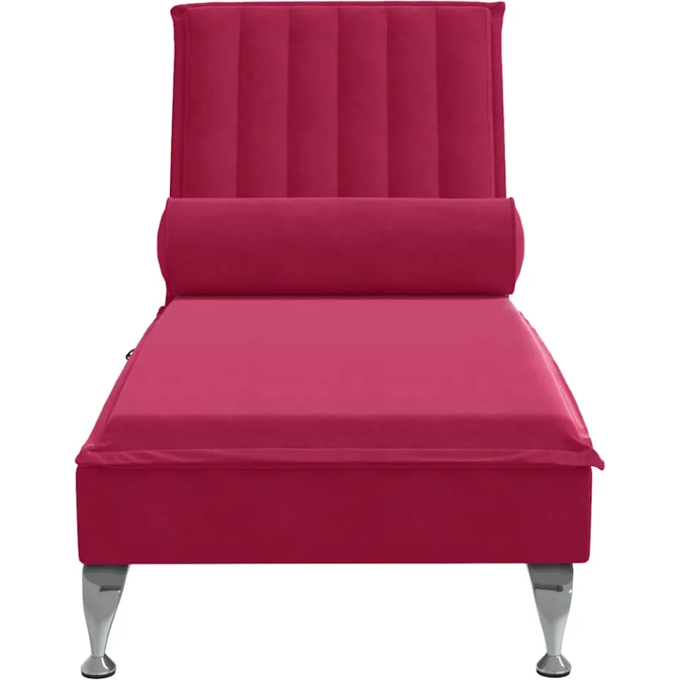 vidaXL Massage chaise longue met bolster fluweel wijnrood, foto 4