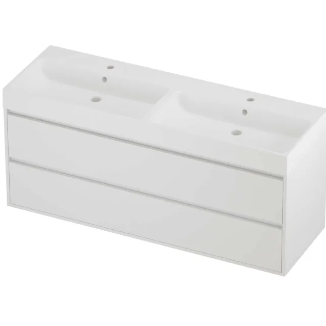 Proline Podium Badmeubelset Polystone Loft 2 Gaten 140x46x62 cm Mat Wit Mat White