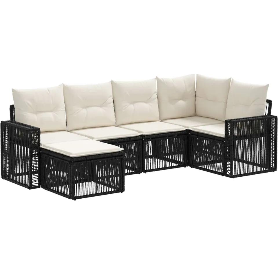 vidaXL Tuinbankenset 6 st Zwart en Cream Wit poly rattan, foto 3