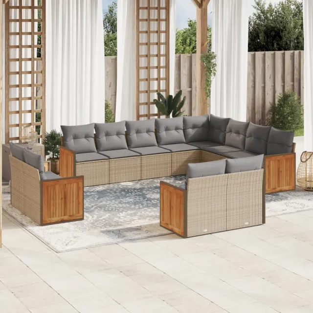 vidaXL 12-delige Loungeset met kussens poly rattan beige, foto 2