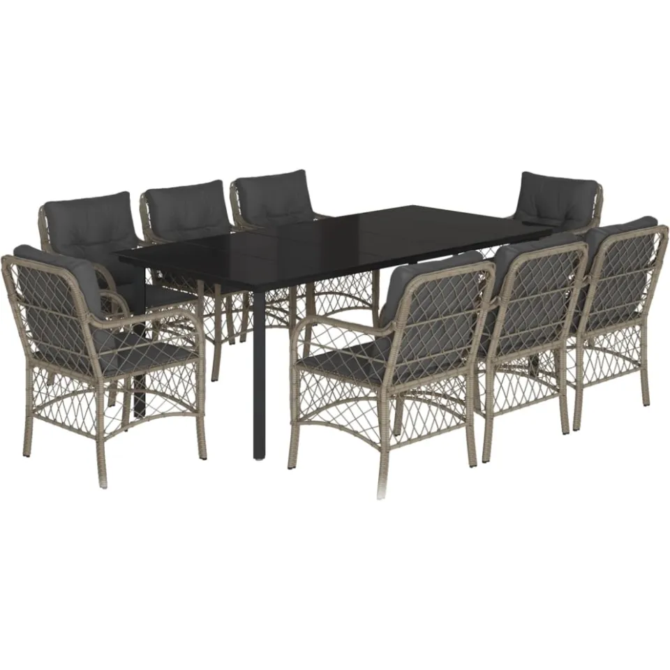 vidaXL 9-delige Tuinset met kussens poly rattan lichtgrijs grijs, foto 3