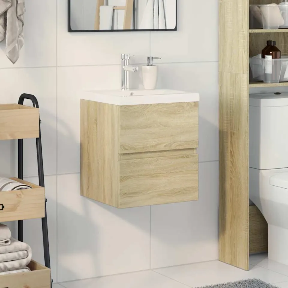 vidaXL 2-delige Badkamermeubelset bewerkt hout sonoma eikenkleurig, foto 2