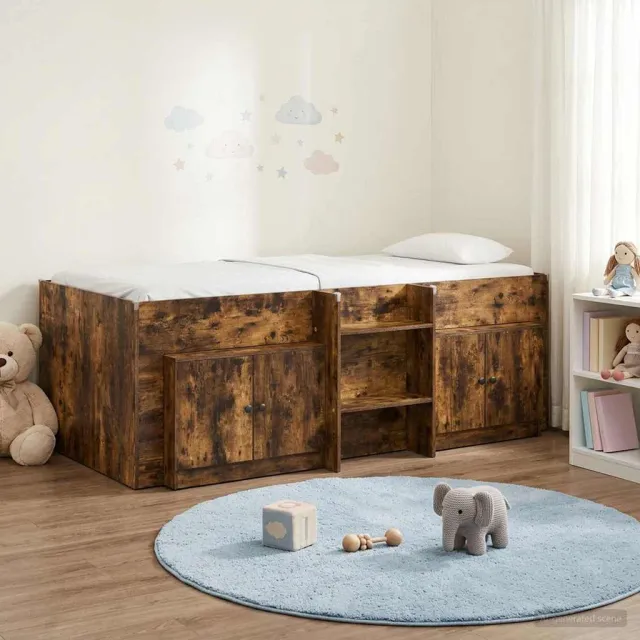 vidaXL Loft Bed Frame met Kast 3 st Gerookt eiken Bewerkt hout Bruin