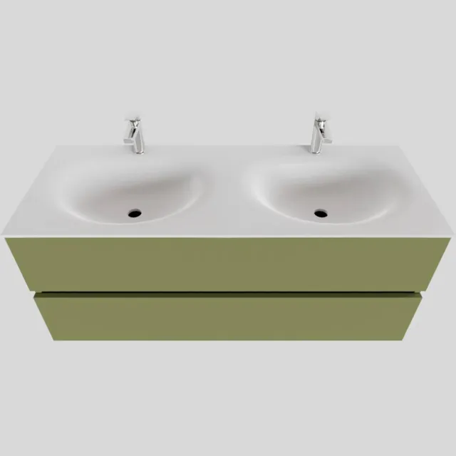 Boss & Wessing Badkamermeubel Solid Surface BWS Stockholm 120x46 cm Dubbel Mat Groen (met 2 kraangaten)