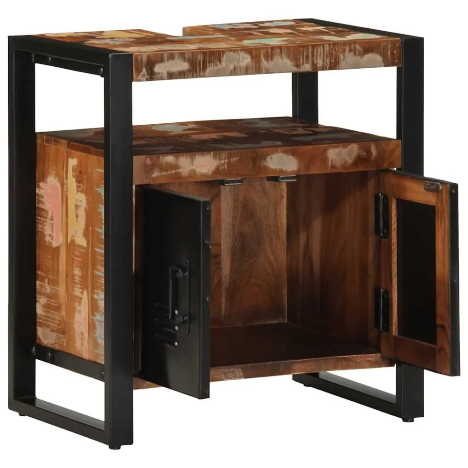 vidaXL Badkamerkast 38x33x160 cm massief recycled hout bruin, foto 2