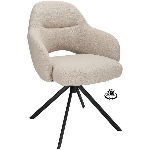 Icon Living Armstoel Dany Stof Gear Natural Leg Black 360° Return-system Wit