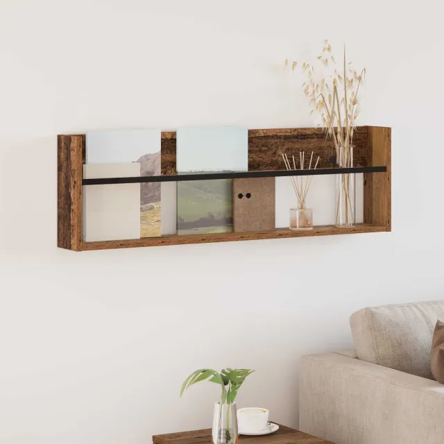 vidaXL Tijdschrift Rek met plank Oudhout 100 x 12 x 30 cm Bewerkt hout bruin, foto 2