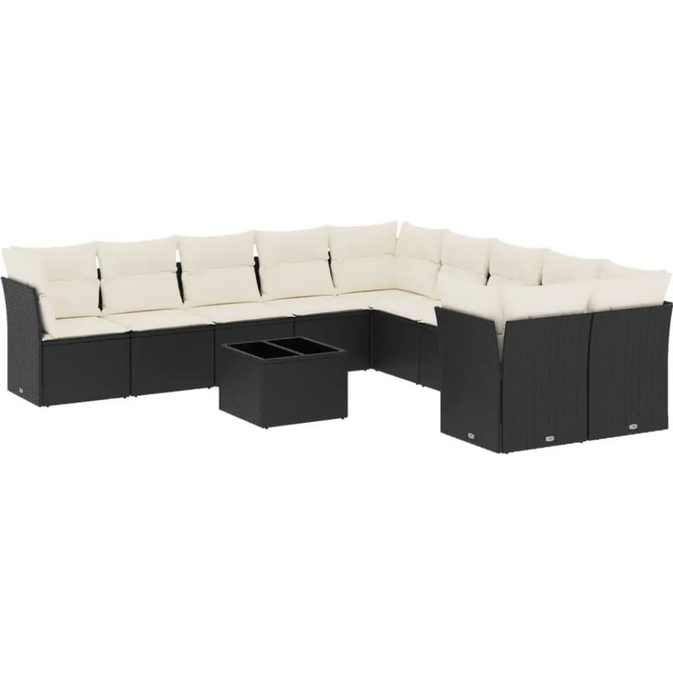 vidaXL 11-delige Loungeset met kussens poly rattan zwart, foto 3
