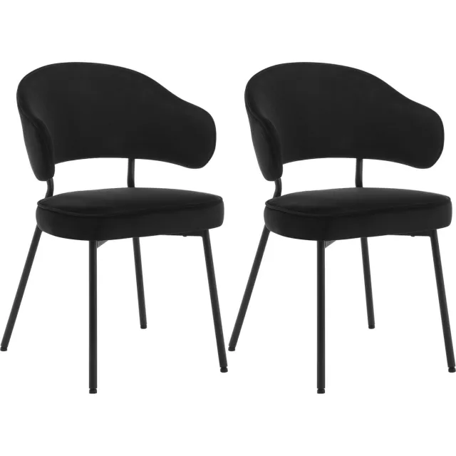 BukkitBow Gestoffeerde Eetkamerstoelen - met Ronde Armleuning - Set van 2 Stuks (48CM Hoog) - Zwart