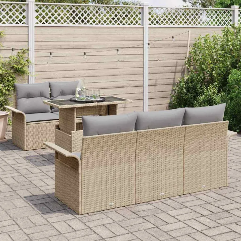 vidaXL Tuin Sofa Set 6 st Beige poly rattan, foto 3