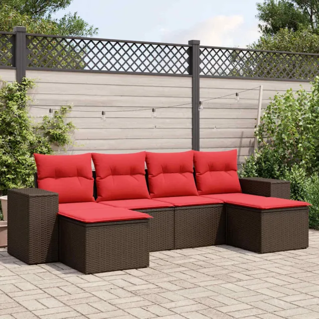 vidaXL 6-delige tuinbankset met kussens, bruin polyrotan, foto 2