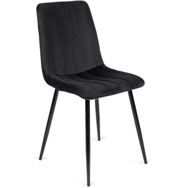 Mebel Elite IBIS - Eetkamerstoel - Zwart fluweel - Gestikte bekleding - Zwart metalen poten