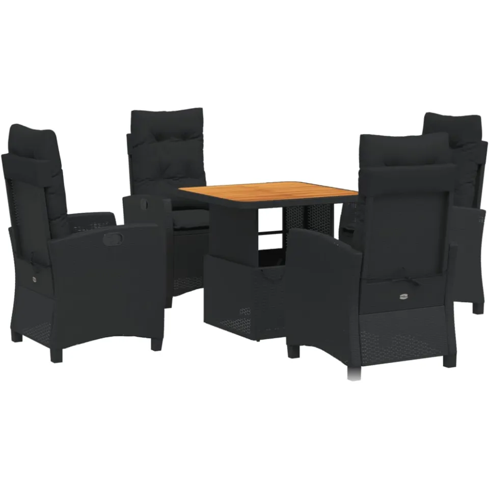 vidaXL 5-delige Tuinset met kussens poly rattan zwart, foto 3