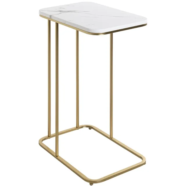 Ibenzoa Elegant goudkleurige bijzettafel met marmerlook blad in Art Deco stijl Goud wit