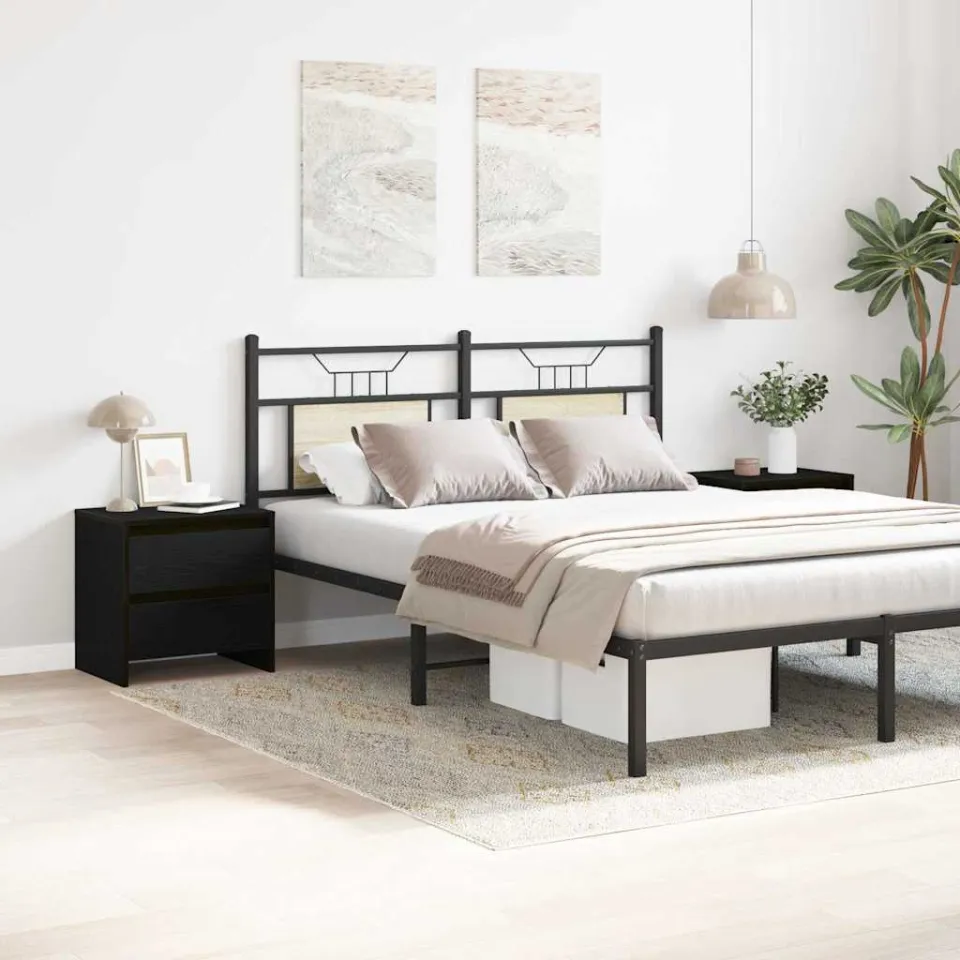 vidaXL Nachtkastje 2 st Zwart Eiken 45 x 34 x 44,5 cm Bewerkt hout, foto 4