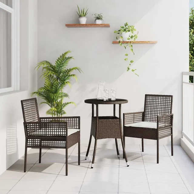 vidaXL Tuin eettafelset 3 st Bruin poly rattan, foto 2