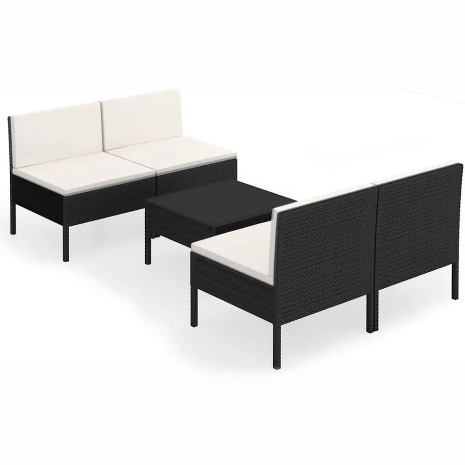vidaXL 5-delige Loungeset met kussens poly rattan zwart