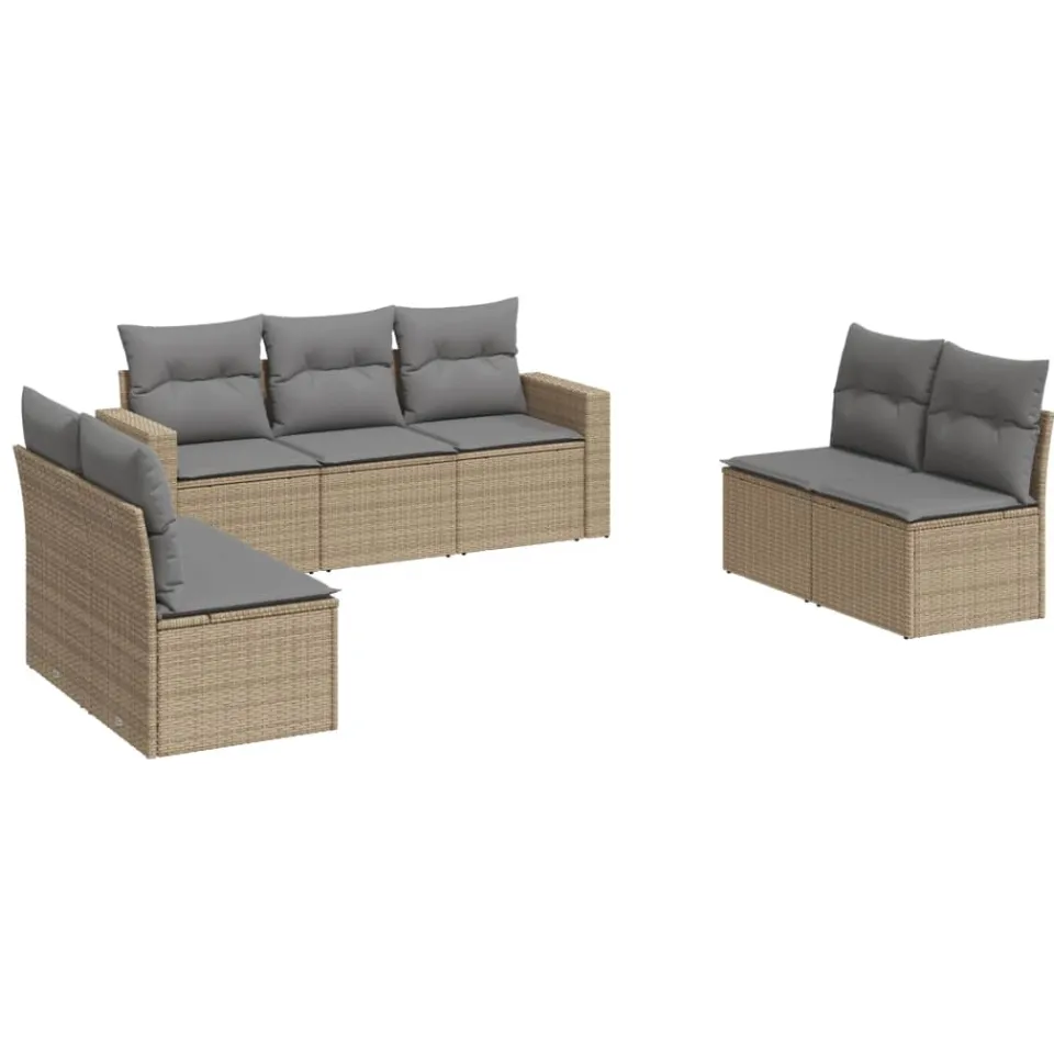 vidaXL 7-delige Loungeset met kussens poly rattan beige, foto 3