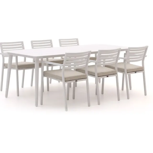 Bellagio tuinmeubelen Bellagio Rumo/Sora 220cm dining tuinset 7-delig stapelbaar wit, foto 2