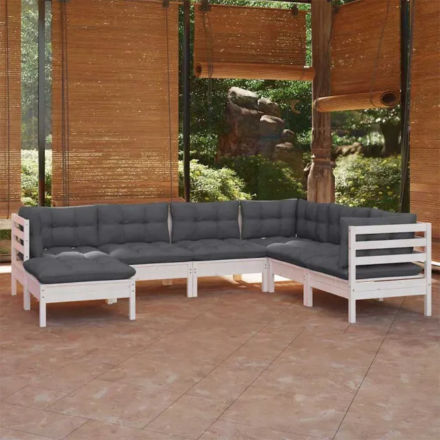 vidaXL 7-delige Loungeset met kussens massief grenenhout wit, foto 2
