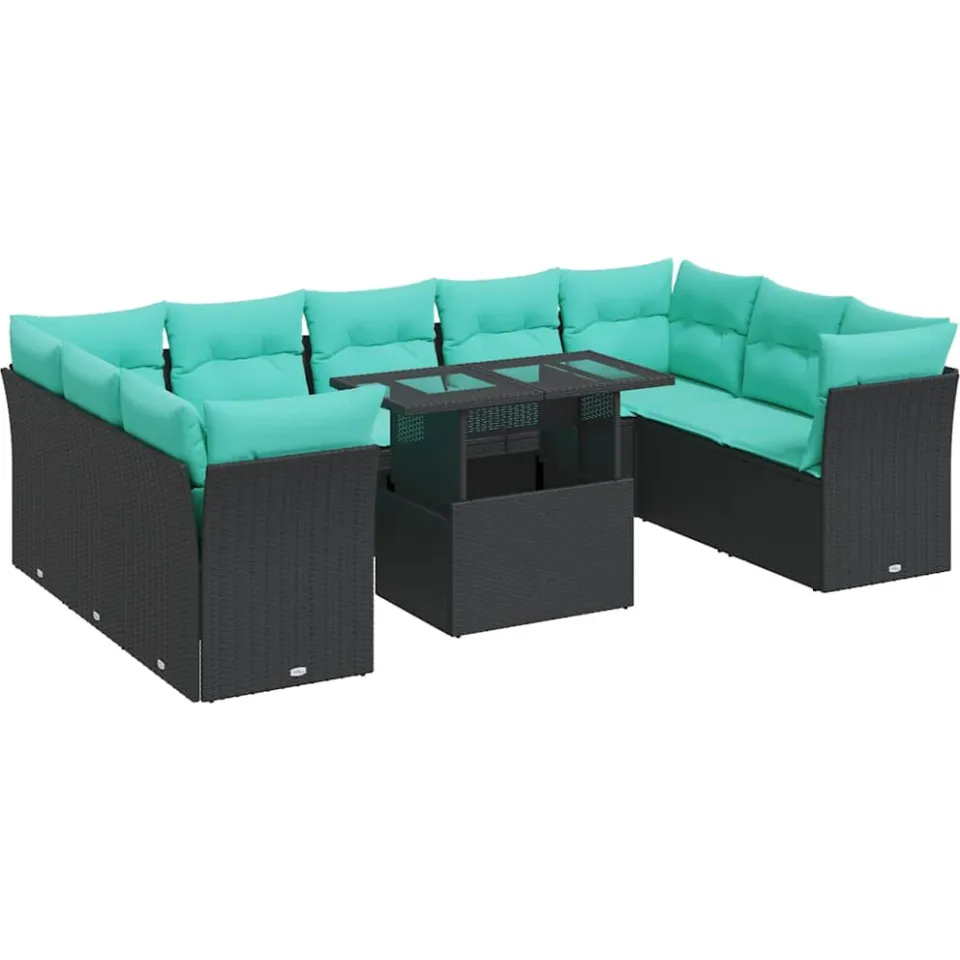 vidaXL 10-delige Loungeset met kussens poly rattan acacia zwart, foto 3