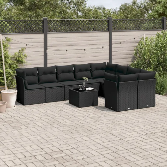 vidaXL 10-delige Loungeset met kussens poly rattan zwart, foto 2